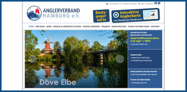 Screenshot Webseite Anglerverband Hamburg e.V.